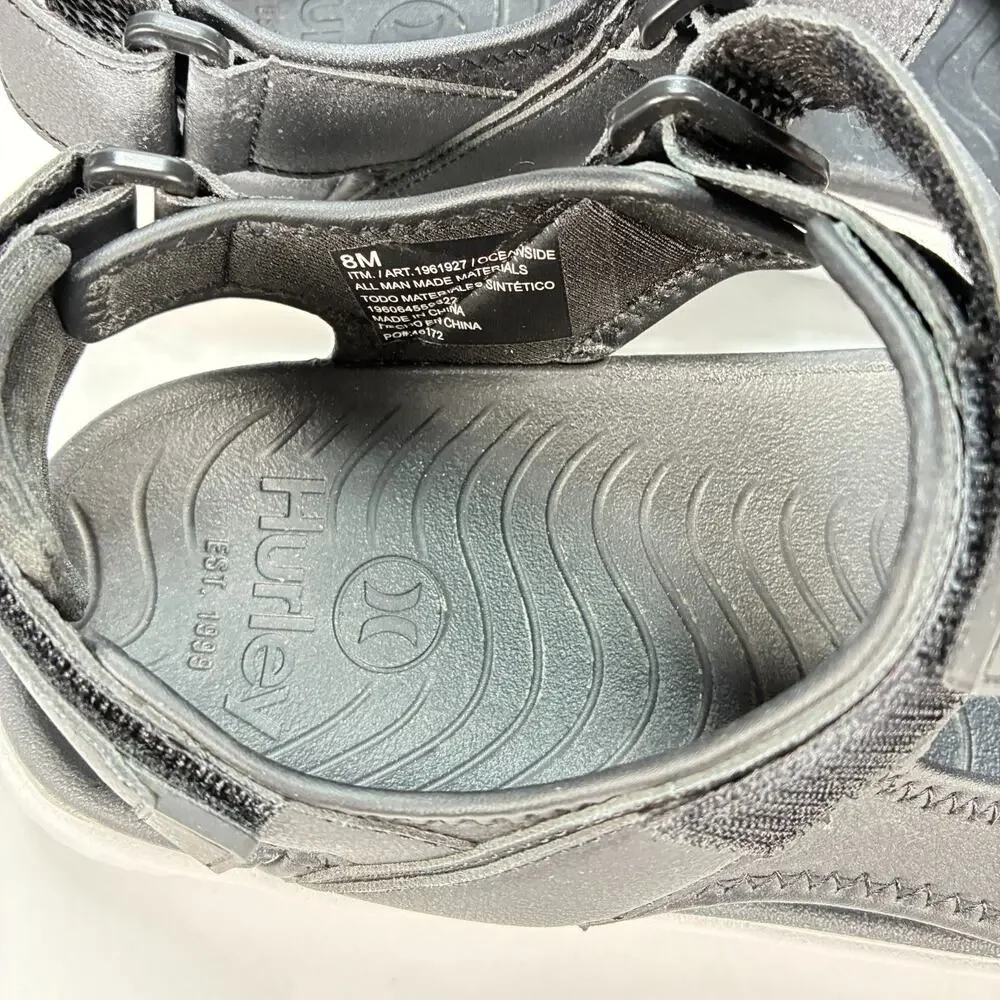 Hurley Black White Casual Comfort Adjustable Straps Sandals Men's Size 8M Casual